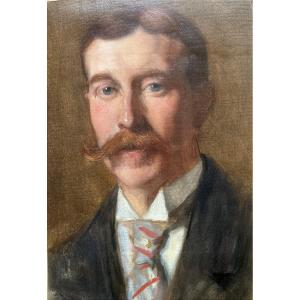 Portrait d'un homme à la moustache, huile sur toile, Art Nouveau