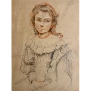 Ecole française, Dessin d'une jeune fille XIX siècle 