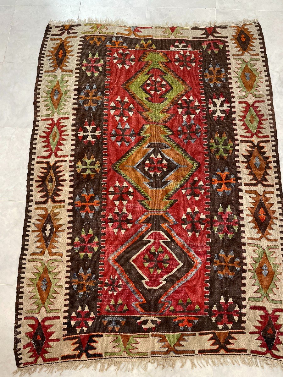 TAPIS ORIENTAL MOTIF TURC KELIM 120X180 NEUF LAVABLE EN MACHINE