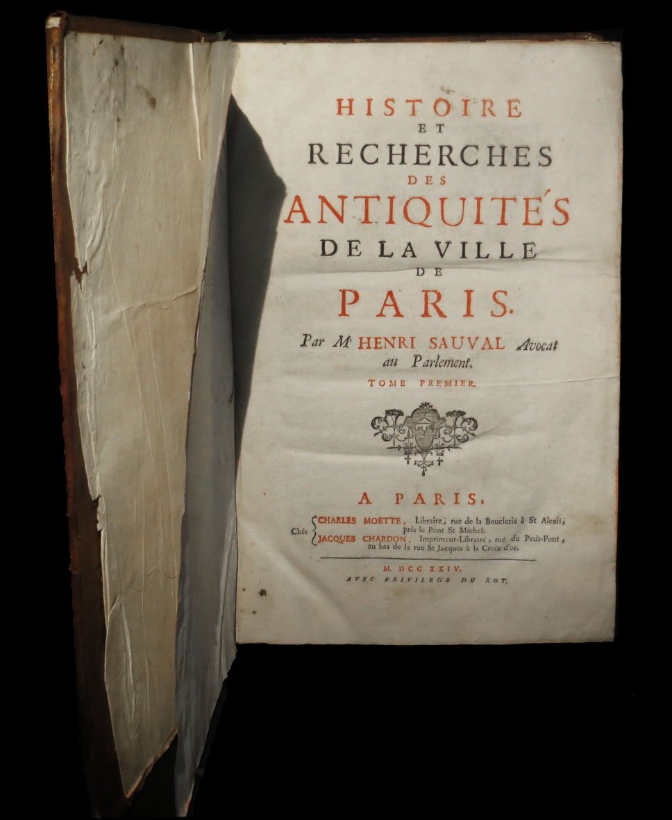 Sauval (henri) - Histoire & Recherches Des Antiquités De La Ville De Paris. 1724. In-folio.-photo-2