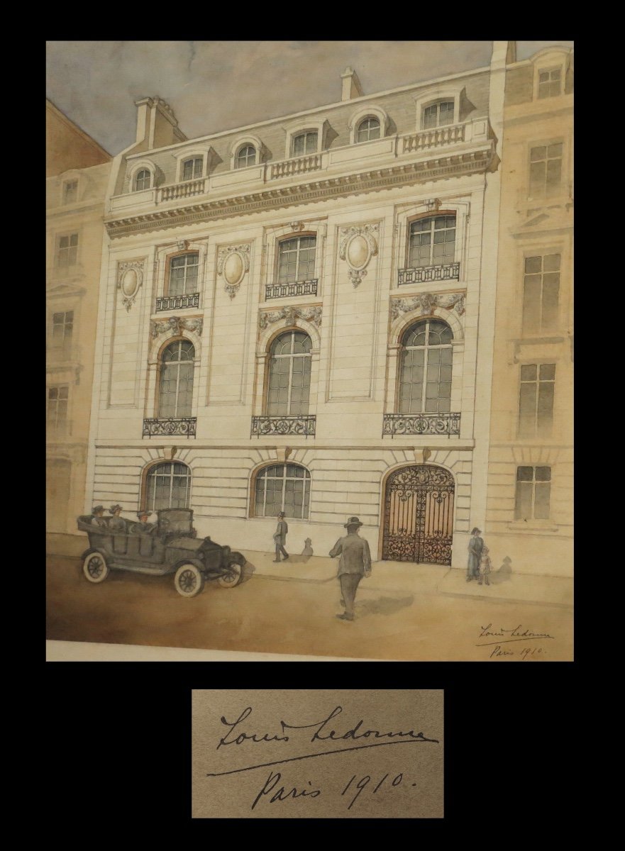 [paris Architecture Dessin Aquarelle] Louis Ledonne - Façade d'Un Immeuble Parisien. 1910.-photo-2