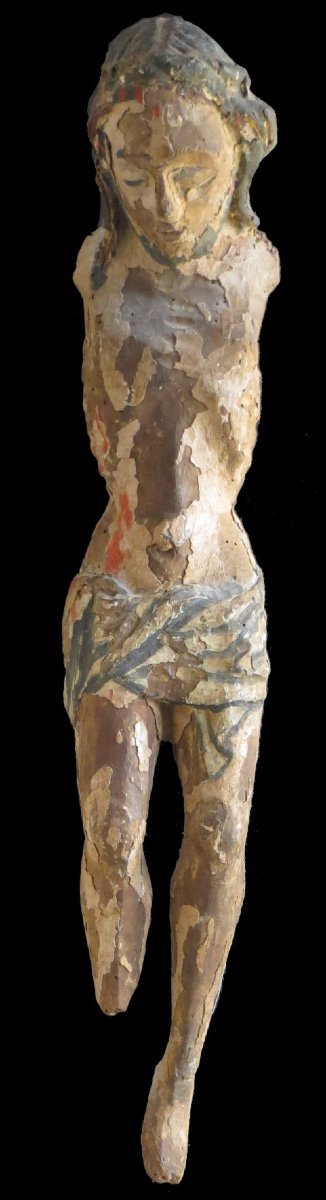 [spain?] Large 18th Century Christ In Polychrome Wood.