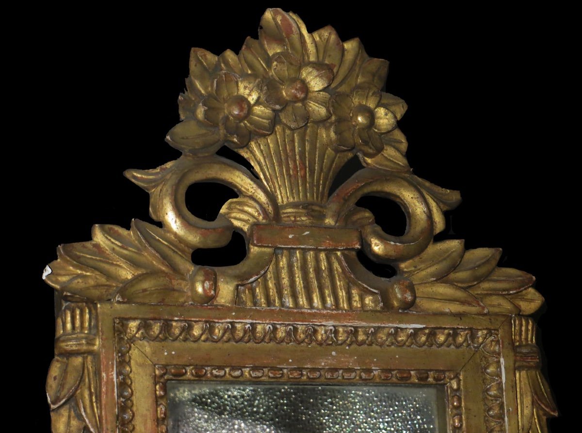 [glace XVIIIème] Miroir d'époque Louis XVI En Bois Doré.-photo-2