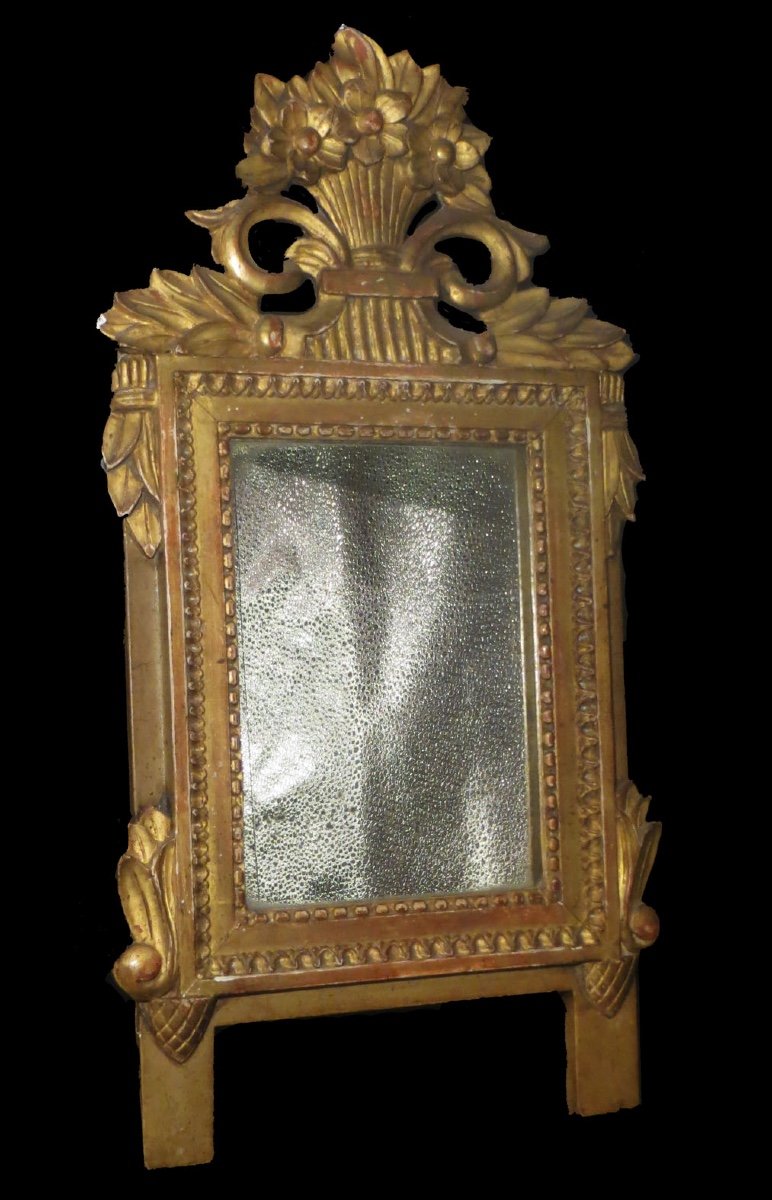 [glace XVIIIème] Miroir d'époque Louis XVI En Bois Doré.