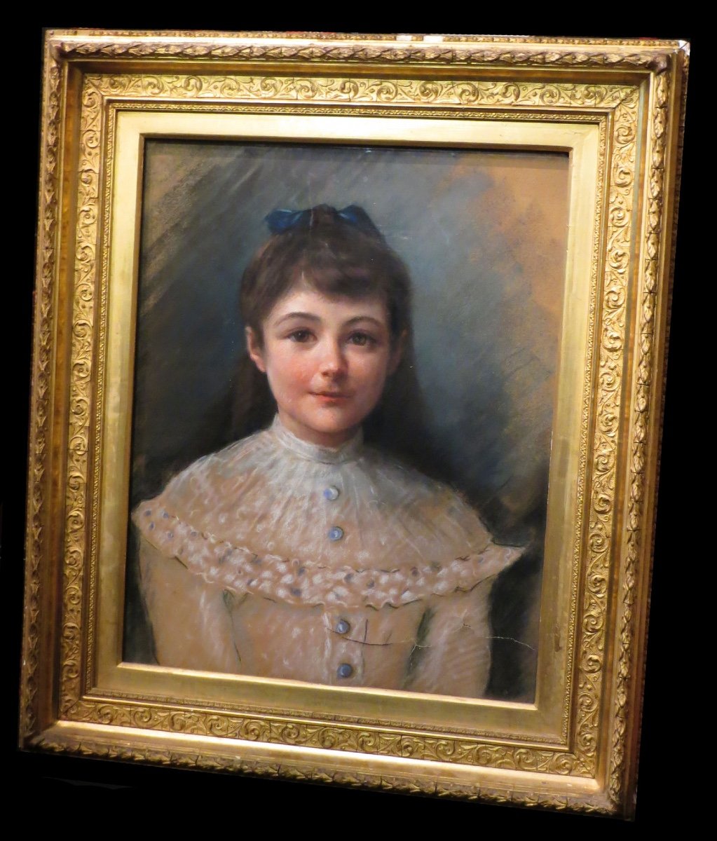 [pastel On Paper] Portrait Of A Young Girl. Circa 1900.