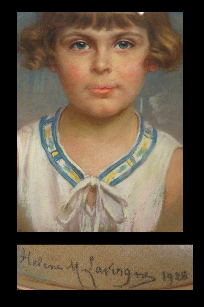 Hélène Mosticker Lavergne - Portrait Of A Young Girl. Signed Pastel.-photo-3
