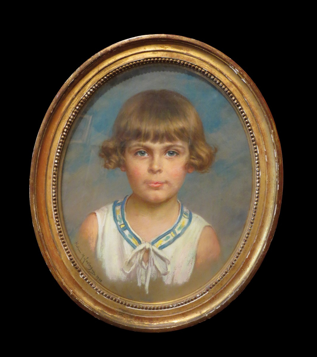 Hélène Mosticker Lavergne - Portrait Of A Young Girl. Signed Pastel.