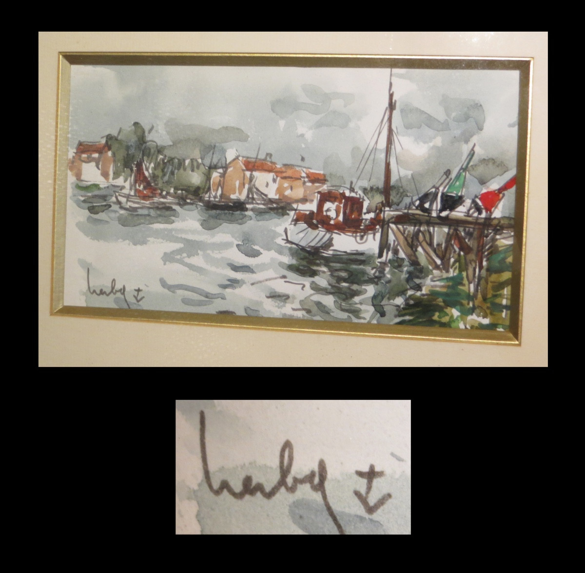 [MARINE PECHE HONFLEUR] HERBO (Fernand) - Aquarelle signée.-photo-2