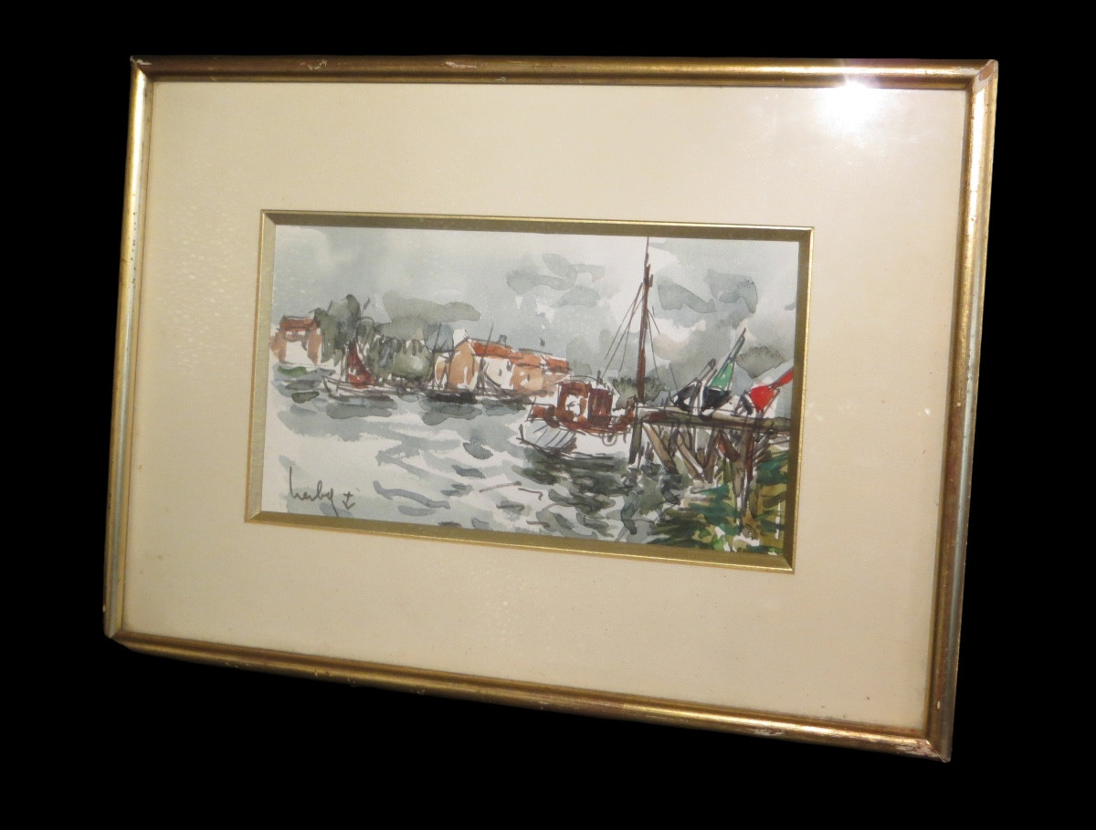 [MARINE PECHE HONFLEUR] HERBO (Fernand) - Aquarelle signée.