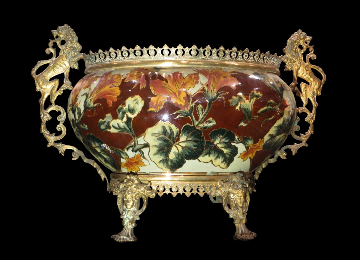 Keller & Guerin - Jardinière / Centerpiece In Lunéville Earthenware. Napoleon III.-photo-4