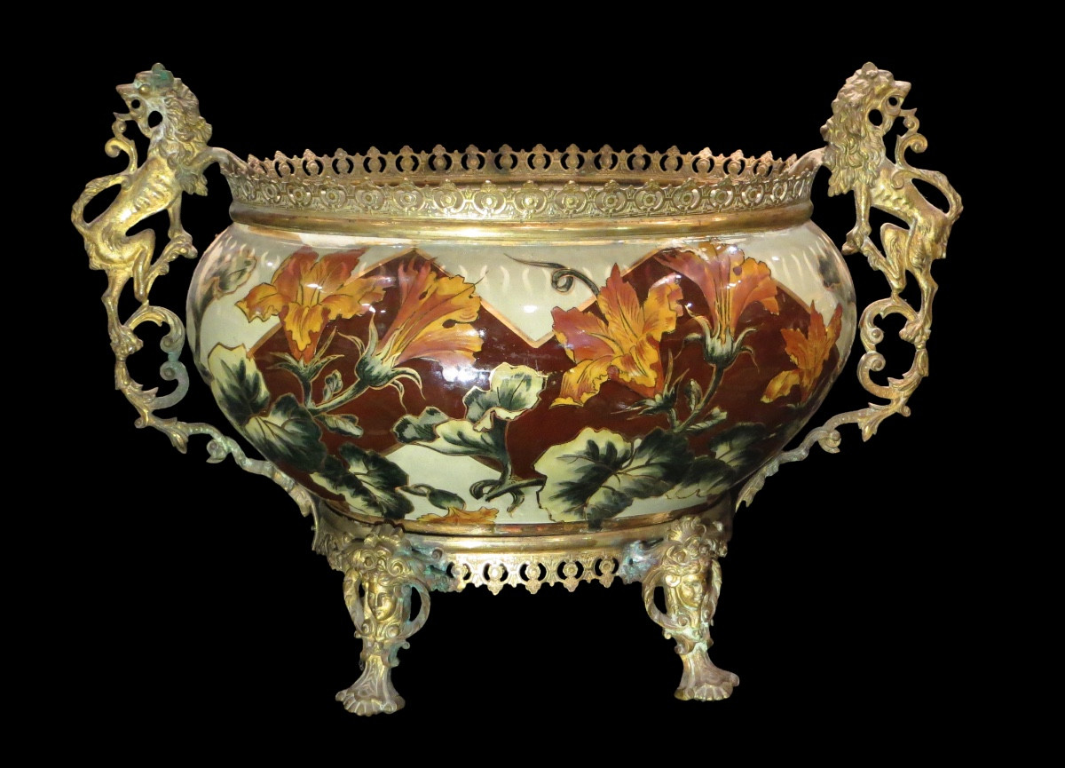 Keller & Guerin - Jardinière / Centerpiece In Lunéville Earthenware. Napoleon III.