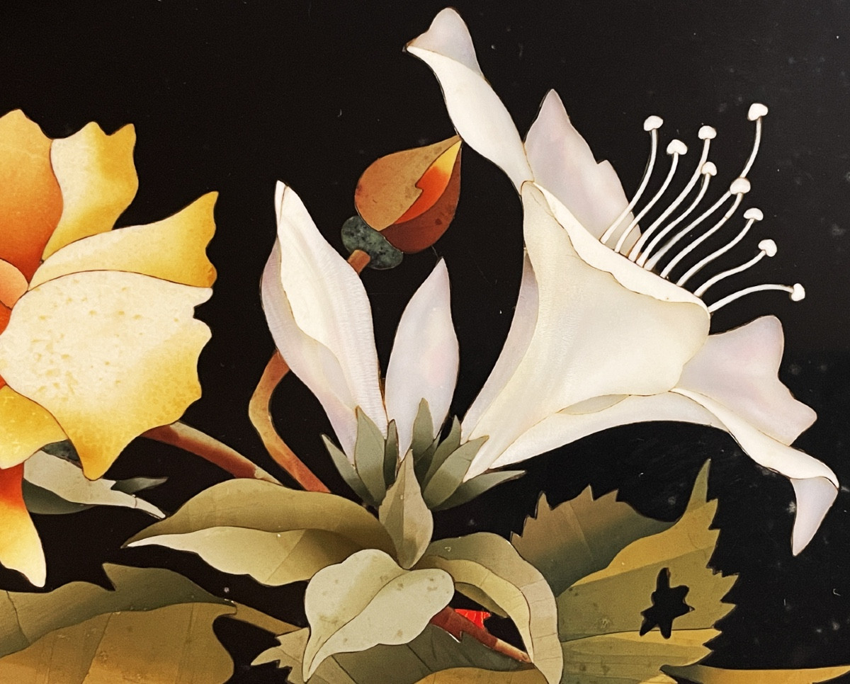 [pietra Dura Scagliola] Bouquet Of Flowers In Marble Marquetry.-photo-2
