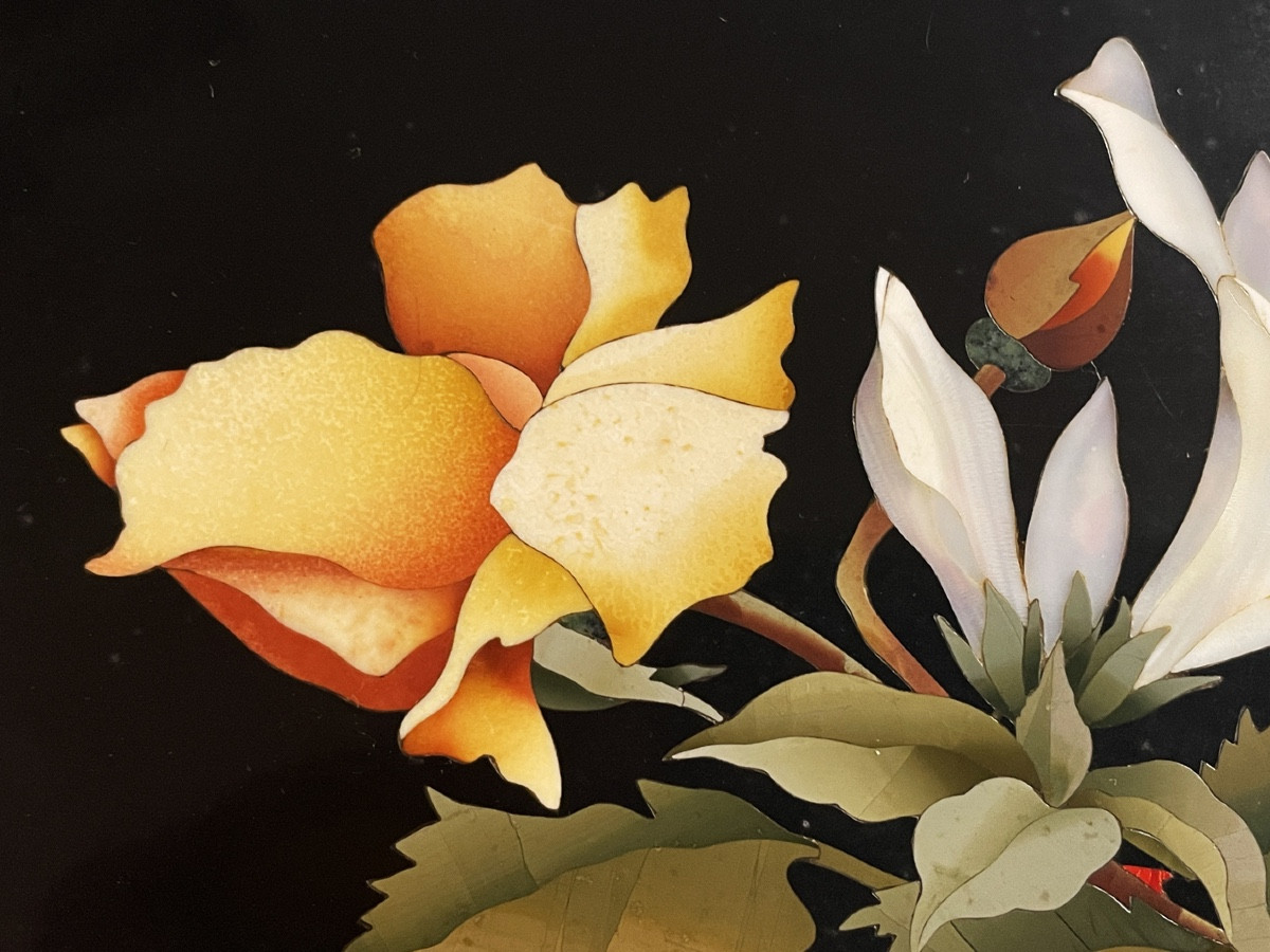 [pietra Dura Scagliola] Bouquet Of Flowers In Marble Marquetry.-photo-3