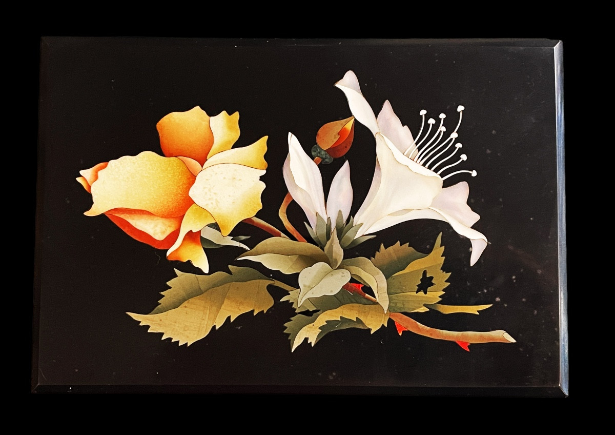 [pietra Dura Scagliola] Bouquet Of Flowers In Marble Marquetry.-photo-4