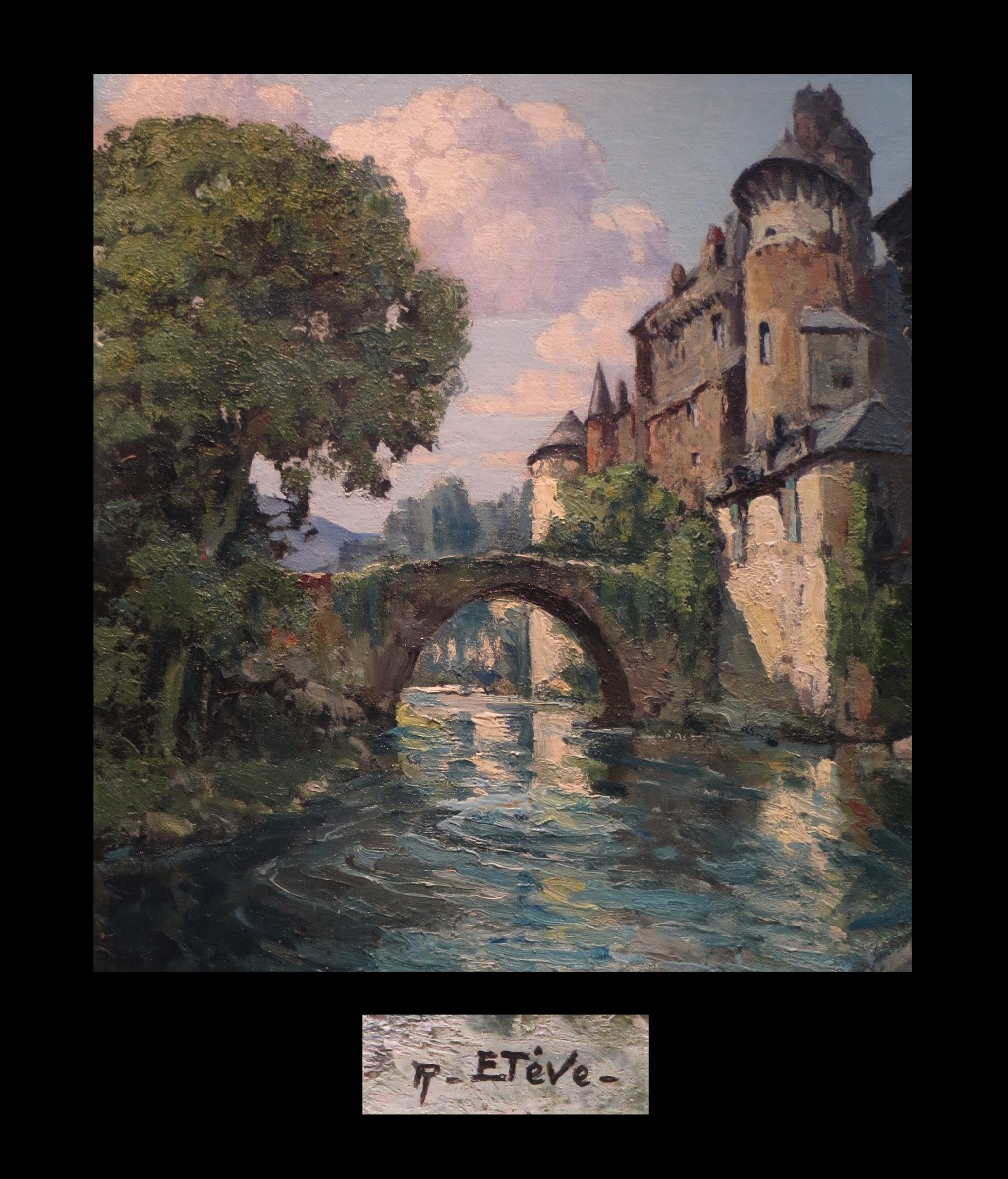[aveyron Rodez Espalion] Félix Eteve - Oil On Canvas; Signed: La Gussane à Estaing-photo-2