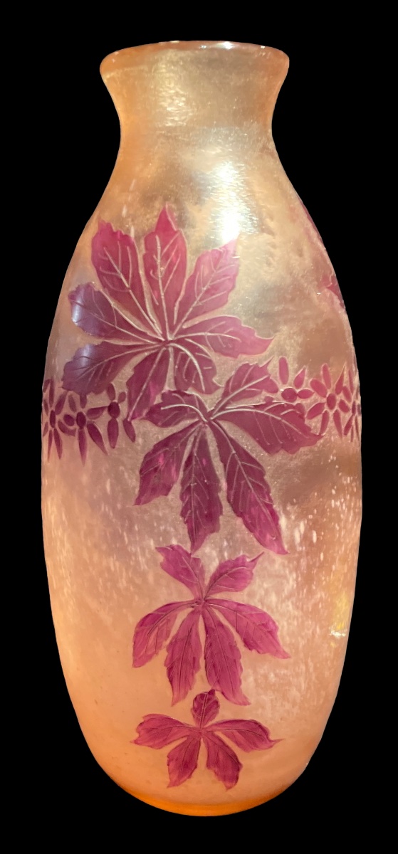 François-théodore Legras - Large Egg-shaped Glass Vase With Acid-etched Design. “rubis” Series. 1910.-photo-3