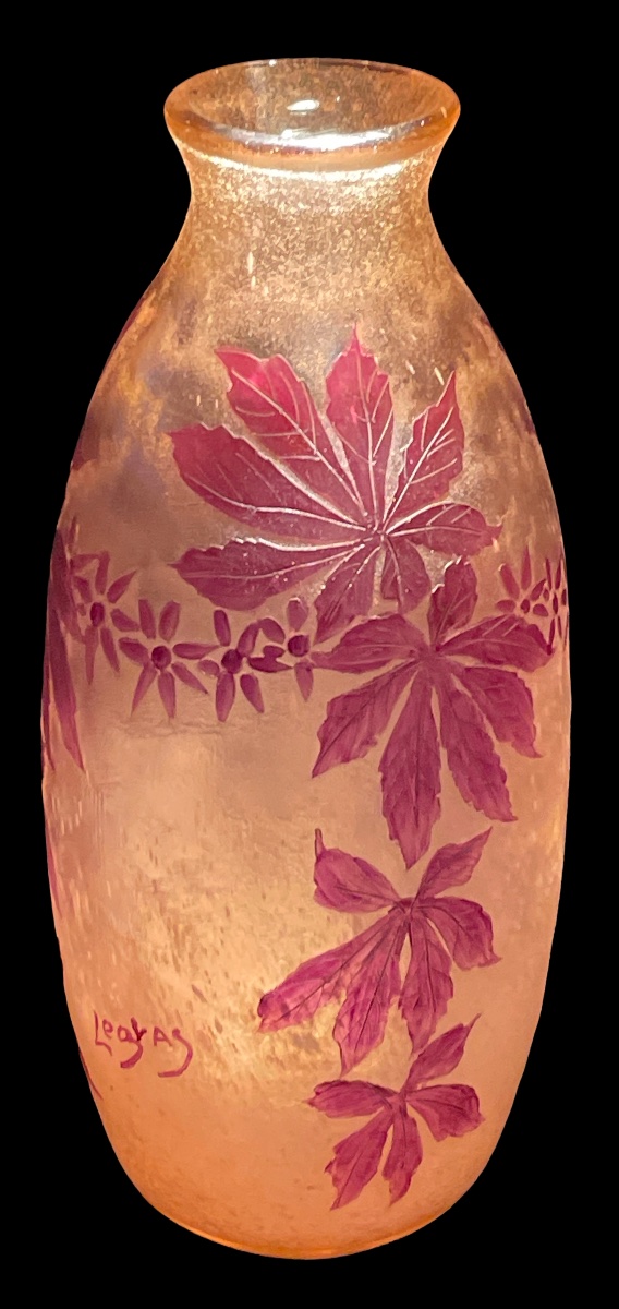 François-théodore Legras - Large Egg-shaped Glass Vase With Acid-etched Design. “rubis” Series. 1910.
