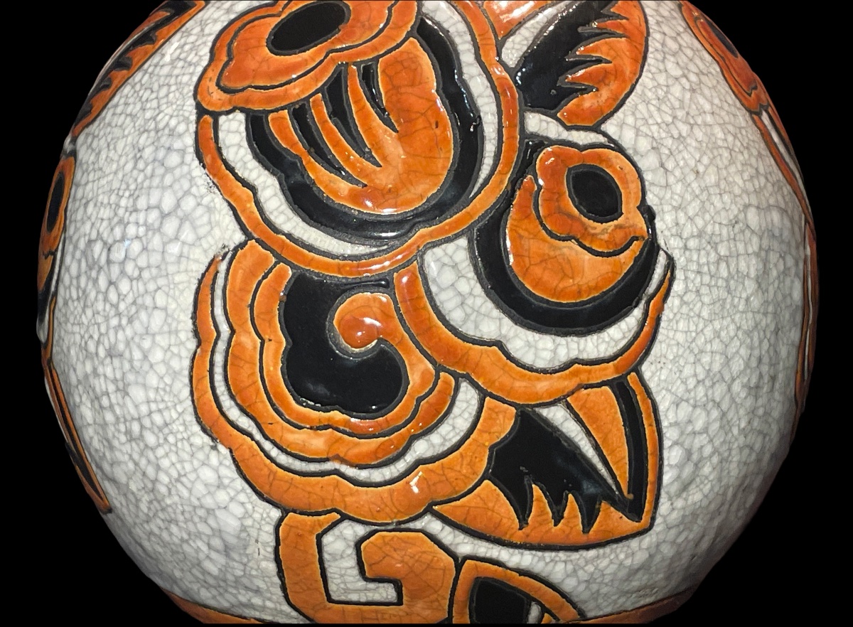 Charles Catteau / Boch Frères / Keramis - Art Deco Period. Spherical Ceramic Vase. -photo-4