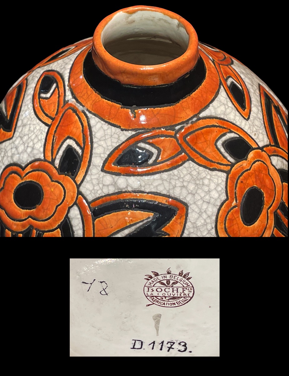 Charles Catteau / Boch Frères / Keramis - Art Deco Period. Spherical Ceramic Vase. -photo-1