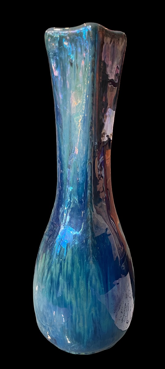 Vers 1930. Alphonse CYTERE / UNIS France à Rambervilliers. Vase en grès iridescent. Ht : 34cm.-photo-2
