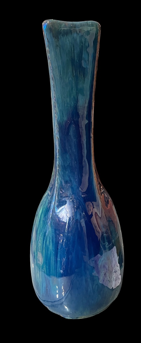 Vers 1930. Alphonse CYTERE / UNIS France à Rambervilliers. Vase en grès iridescent. Ht : 34cm.-photo-4