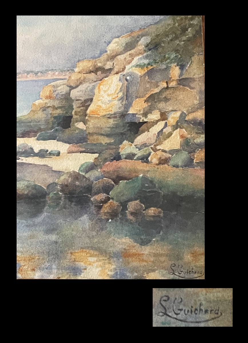 L. Guichard - Large (78 X 36 Cm) Signed Watercolor / View Of Royan.-photo-2