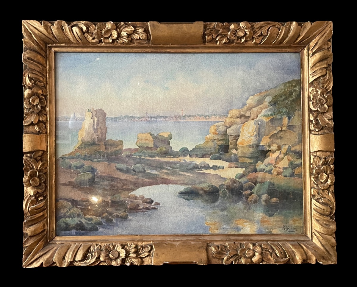 L. Guichard - Large (78 X 36 Cm) Signed Watercolor / View Of Royan.