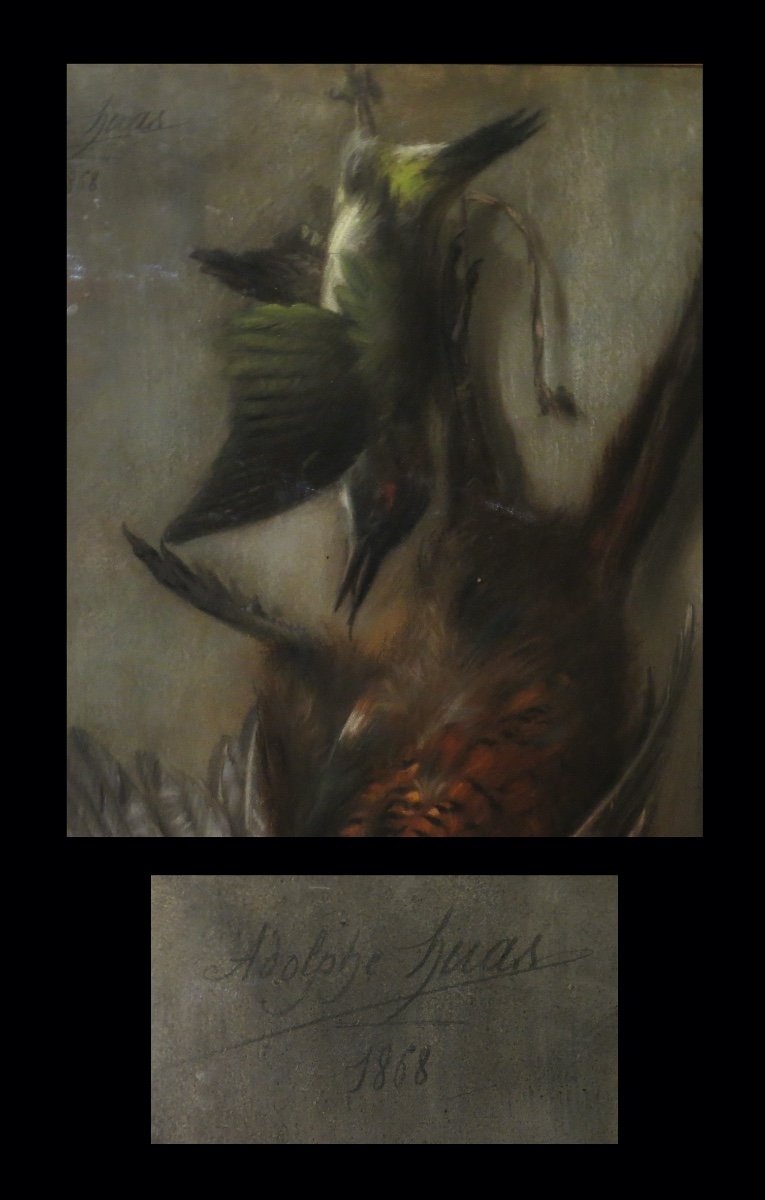 Cynegetique Chasse] Huas (adolphe) - Large Signed Pastel: Still Life With Pheasant-photo-3