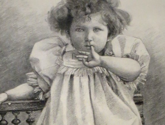 [child] Large Drawing Containing A Girl Perched On An Armchair.-photo-2