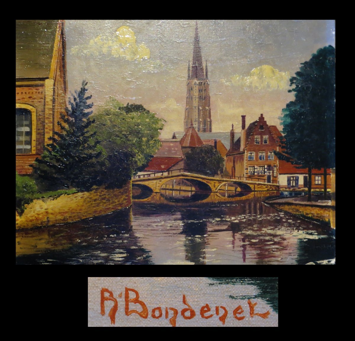 [belgique Belgie Belgium Brugge] Bondenet (rené) - Huile Sur Toile / Bruges.-photo-2