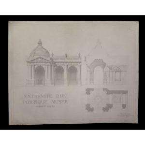 Ledonne (louis) - [architectural Ink Drawing:] End Portico Museum. Circa 1910.