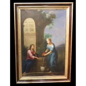 [hst Bible] Oil On Canvas 19th Century: Jesus And The Samaritan Woman. 102 X 67 Cm.