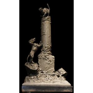 Dans les ruines. Sculpture en régule. Ht : 43cm.
