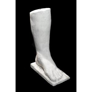 [Anatomie Plâtre d'atelier] Sculpture originale fin XIXème : Pied gauche humain. Signé