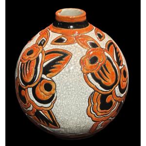 Charles CATTEAU / BOCH Frères / KERAMIS - Période Art-Deco. Vase sphérique en céramique.