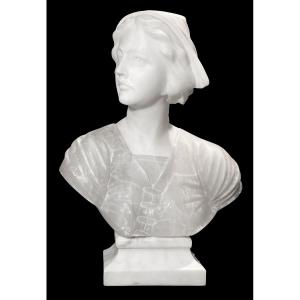 Circa 1900. Marble And Alabaster. Bust Of A Young Woman, Haughty And Elegant.