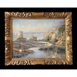 L. Guichard - Large (78 X 36 Cm) Signed Watercolor / View Of Royan.