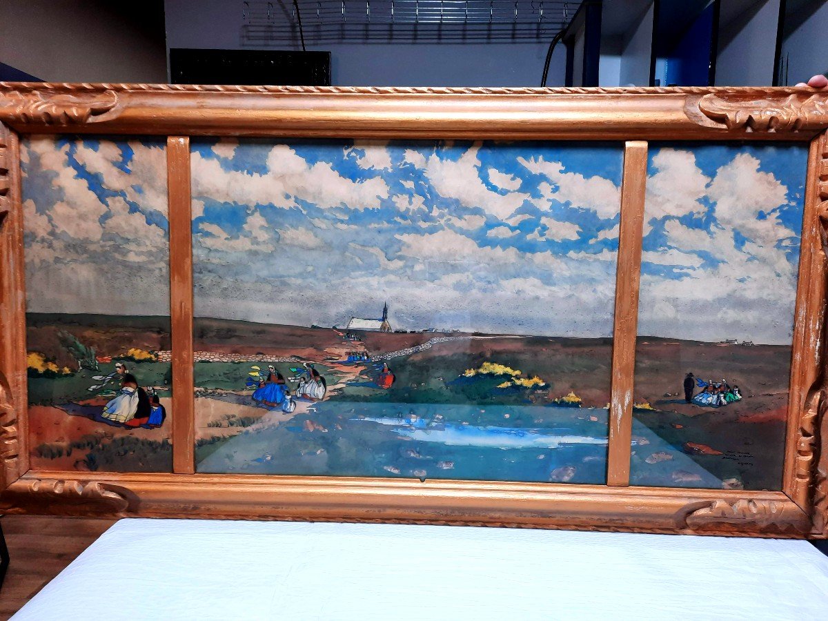 Ernest Guerin   Triptyque    Bretagne  Le Pardon De Tronoen 