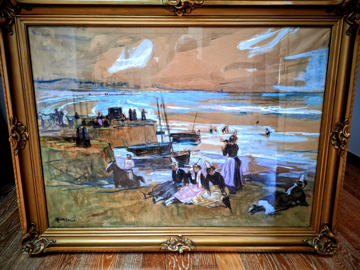 Lucien Simon " plage animée" Bretagne
