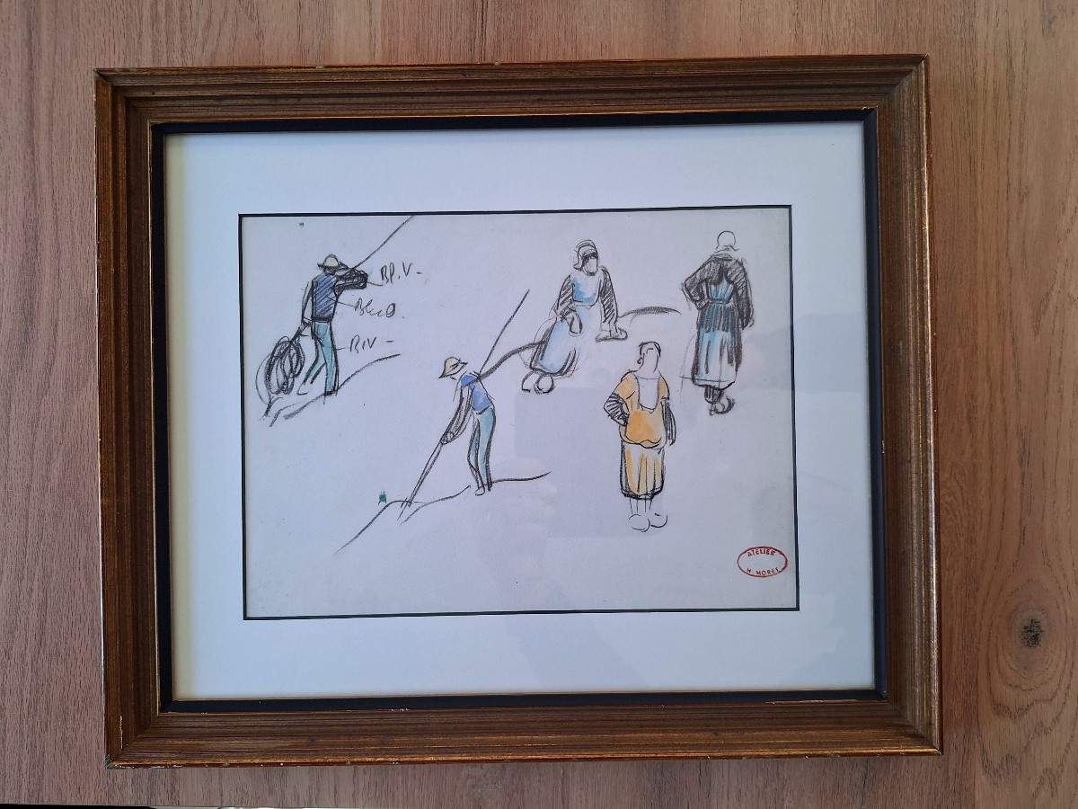 Henry Moret " étude de personnages" cachet de l'atelier  Bretagne