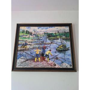 yvonne jean Haffen " la pêche aux carrelets" Bretagne