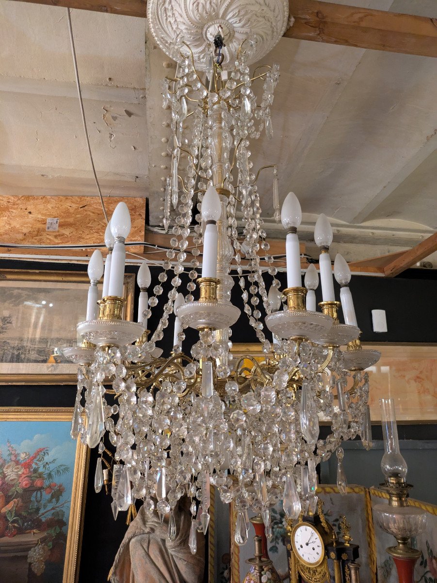 Lustre En Bronze Et Cristal De Baccarat à 12 Bras De Lumière-photo-1