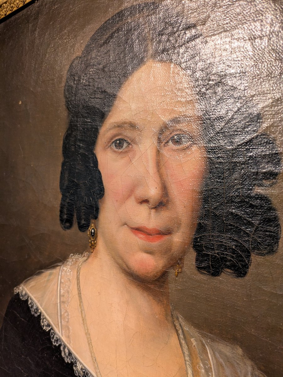 Huile Sur Toile Portrait d'une Elégante XIXème-photo-2