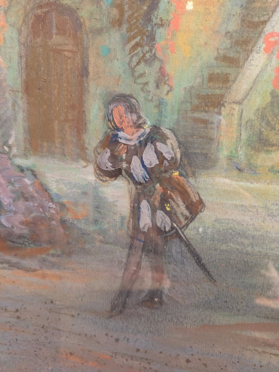 Pastel "the Terrace Of Malborough" Proof Of A Decoration By Emile Bertin Early 20th Century-photo-2