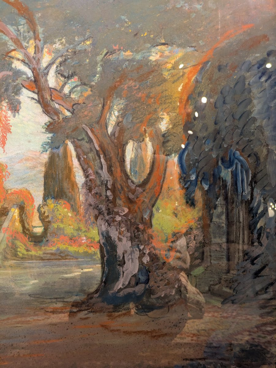 Pastel "the Terrace Of Malborough" Proof Of A Decoration By Emile Bertin Early 20th Century-photo-4