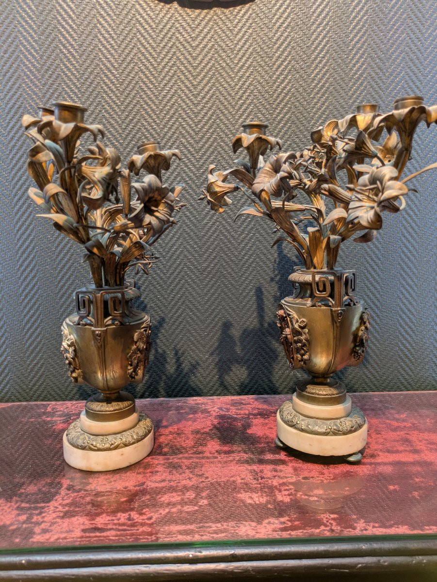 Pair Of Bronze Candelabras, Early 19th Century -photo-2