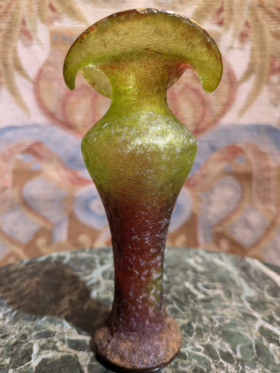 Petit Vase Baccarat Brun et Vert Réhaussé d'Or-photo-3