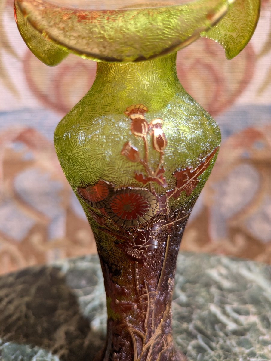 Petit Vase Baccarat Brun et Vert Réhaussé d'Or-photo-4