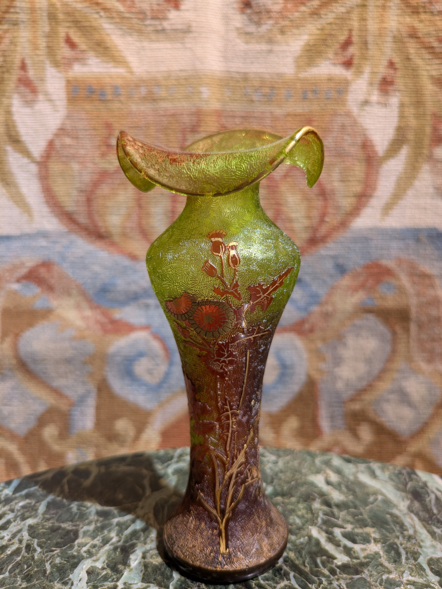 Petit Vase Baccarat Brun et Vert Réhaussé d'Or