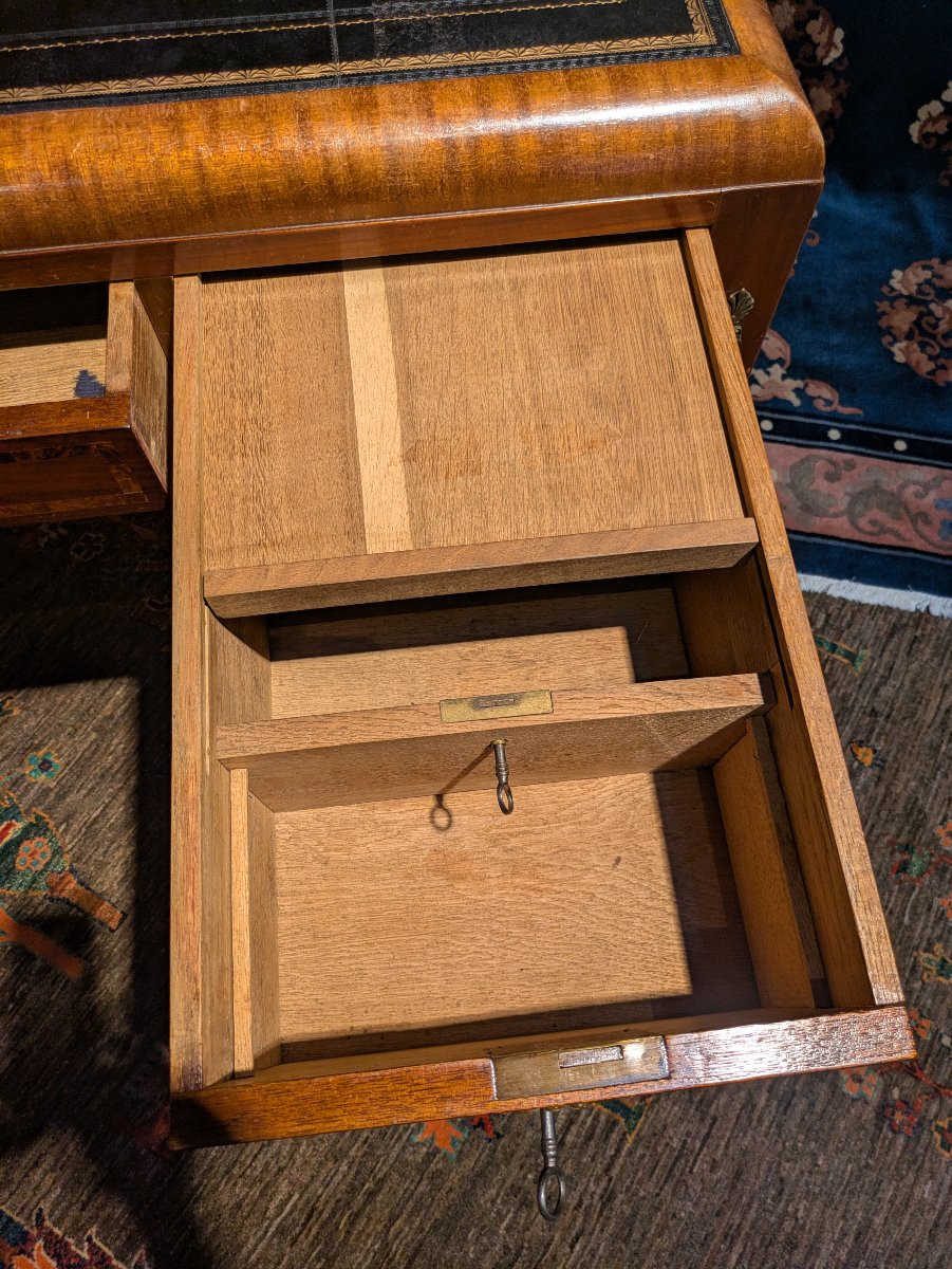 Bureau Plat à Doucine – Acajou et Ronce de Noyer – Époque Fin XIXe-photo-2